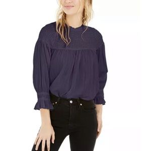 Free People Obi Mila Smocked Tunic Top Blue Sz XS